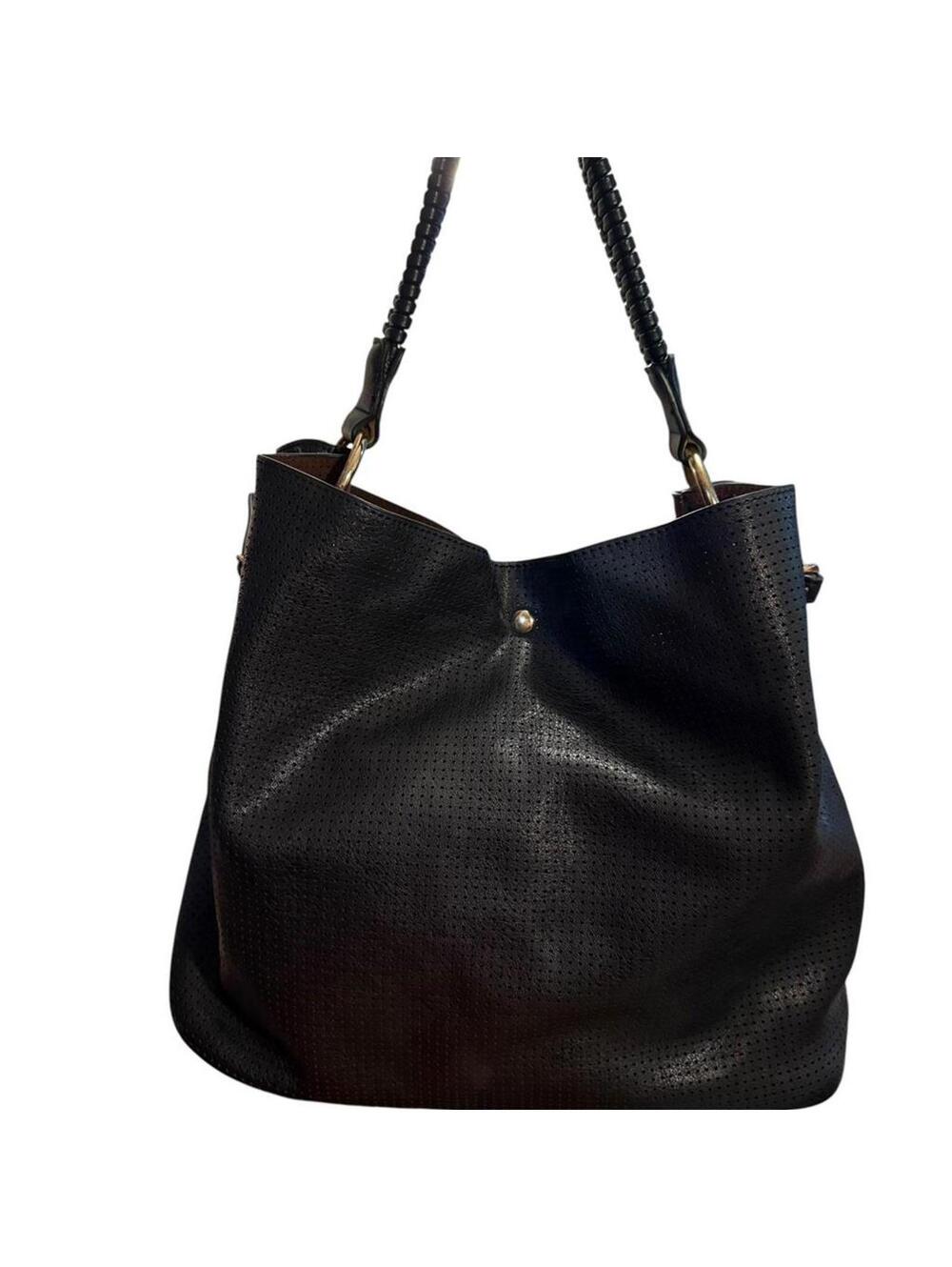 Unbranded black leather hobo bag with perforated leather exterior